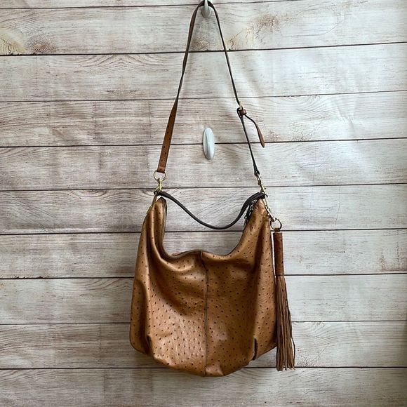 G.I.L.I. LARGE CROSSBODY IN TAN OSTRICH EMBOSSED LEATHER - Picture 1 of 8